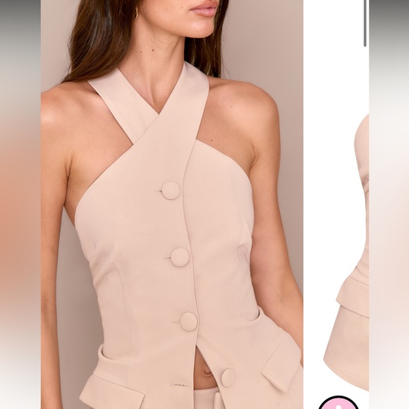 PrettyLittleThing Tops - PLT Premium Tailored Halterneck Vest Size 6 in Sand